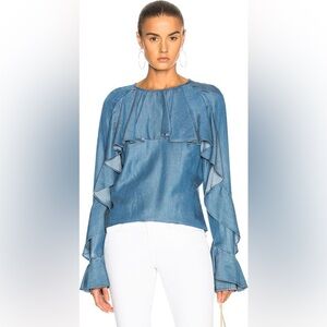 NWOT Veronica Beard Mia Denim Ruffle Top Size XS